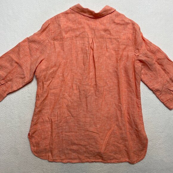 Chicos Linen Shirt Womens 2 Orange 3/4 Sleeve Button Up - Picture 9 of 12